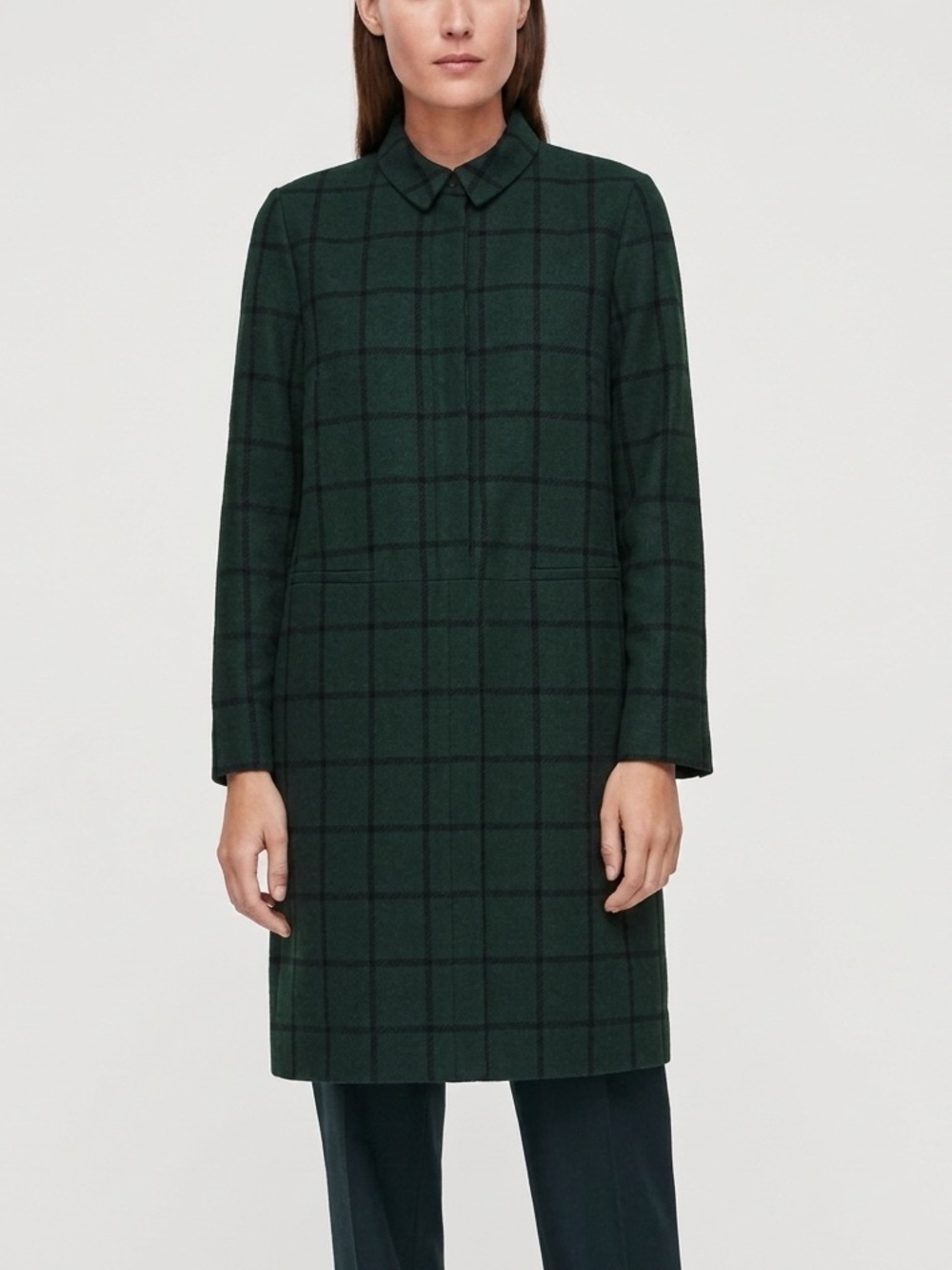 COS Sz 14 (44) Green Checker Lagenlook Relaxed Dress
